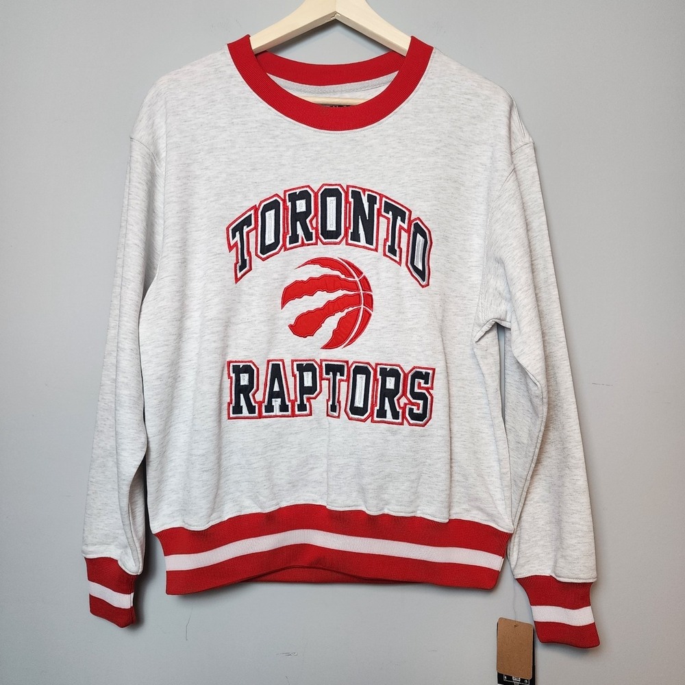 NBA Toronto Raptors Embroidered Logo Heather Gray Red Sweatshirt Size XL